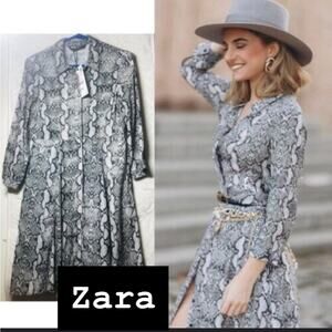 Zara Snakeskin Print Elegant Gray Dress NWT Size Xsmall
